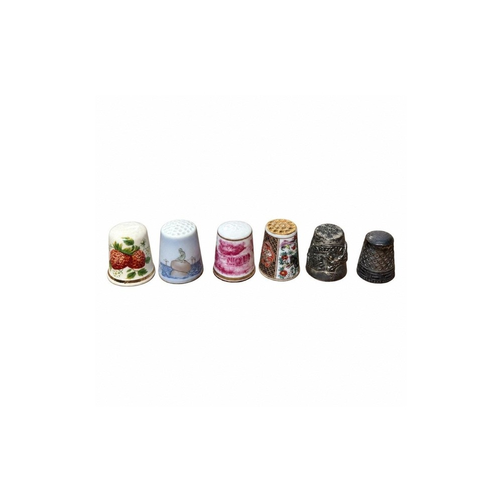 Vintage Thimble Collection Lot of 6 Porcelain & Metal Palissy Kaiser Shibata